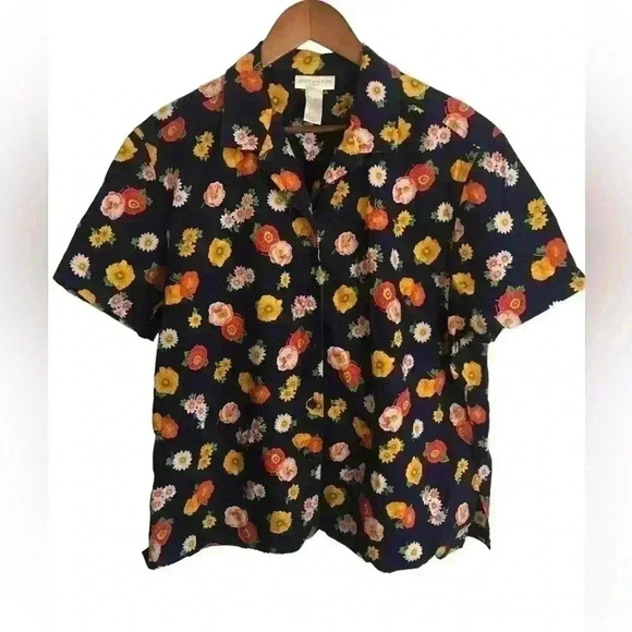 Jones New York Sport Ladies Linen Blouse XL button up Line /Cotton Blend S/S - Picture 1 of 4